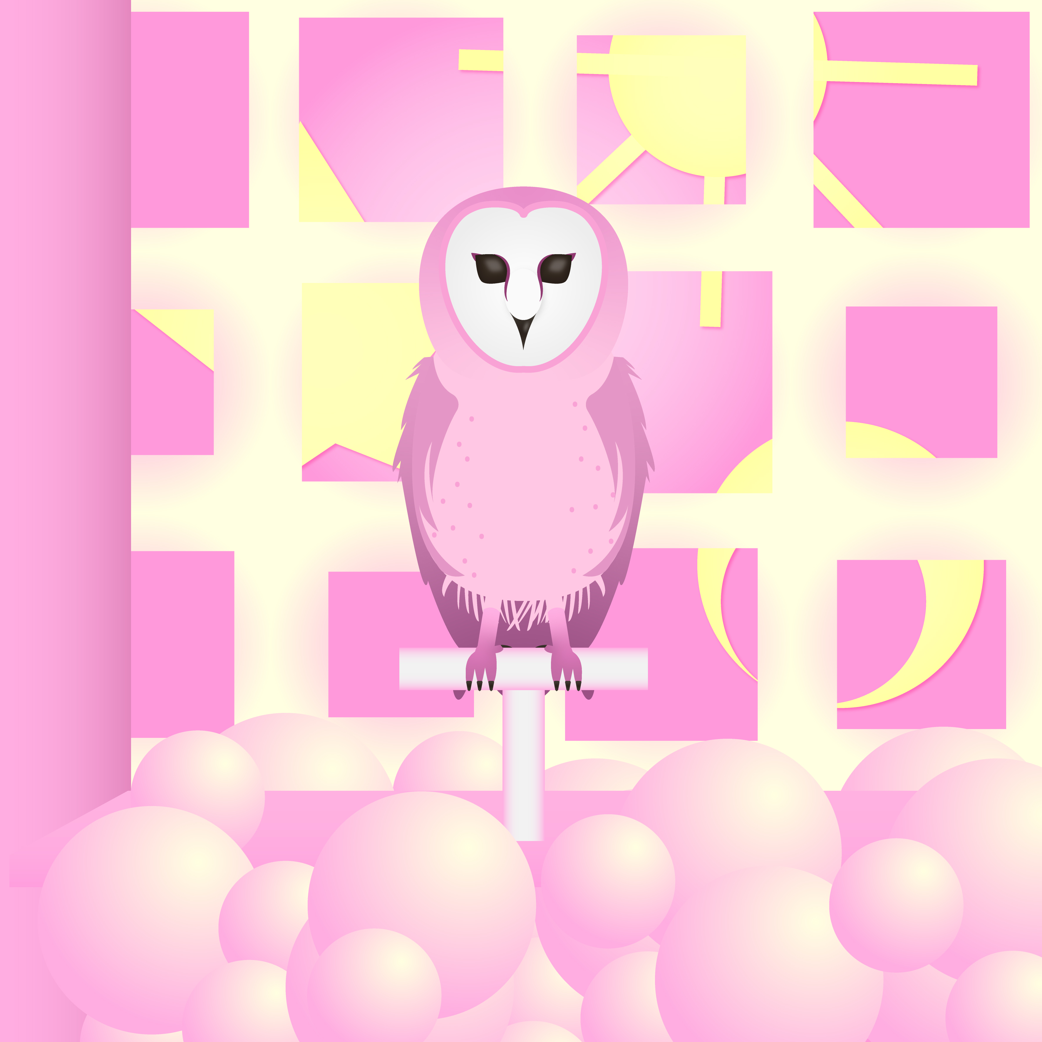 Illustration Jolly Serene Pink Owl